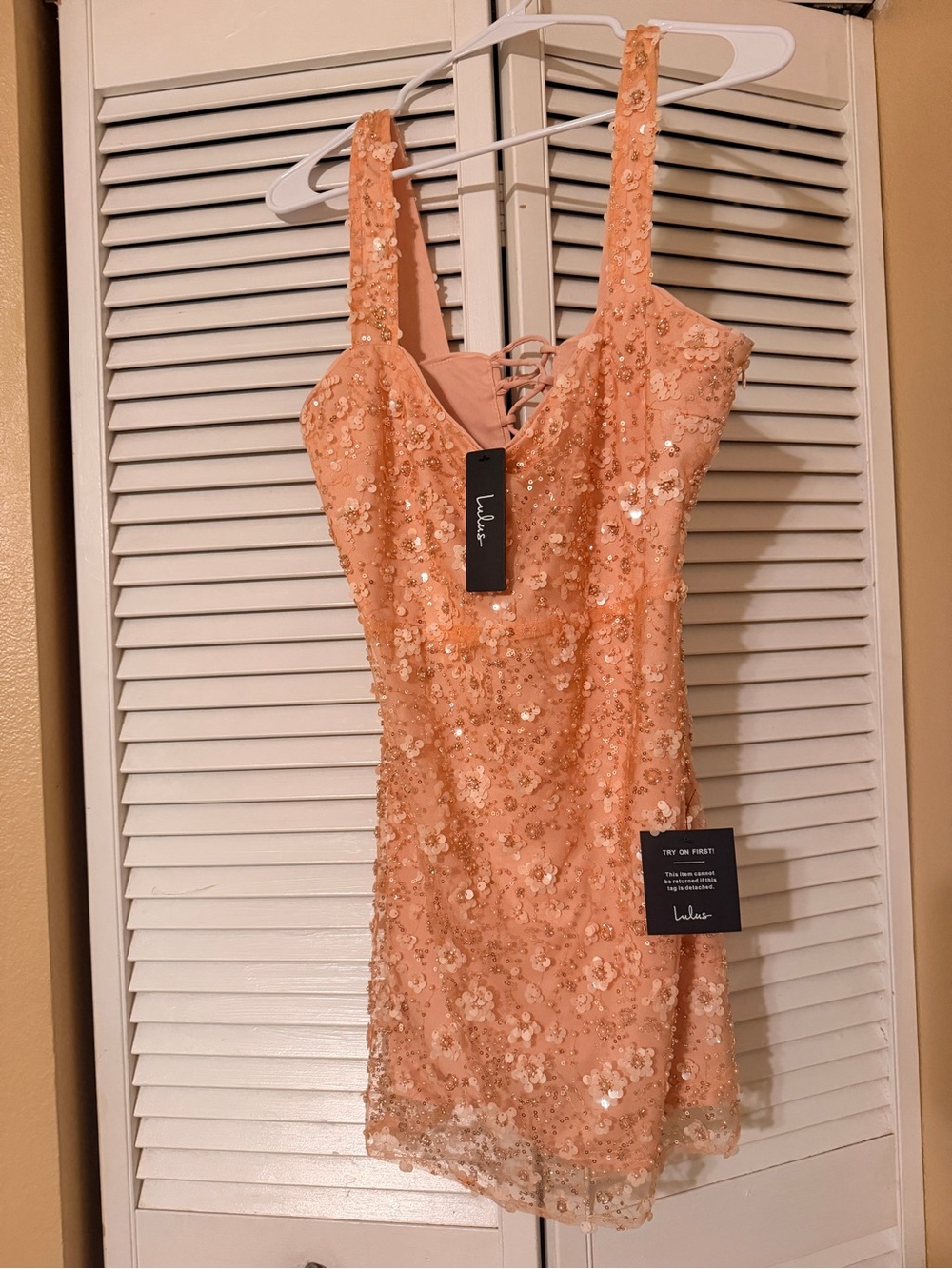 Lulu's Blush Pink Sequin Floral Beaded Mini Dress